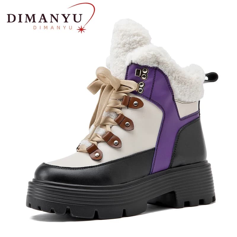 Women's Winter Boots Genuine Leather 2026 women's new lace Ladies Snow Boots Platform Fashion Women's Riding Boots