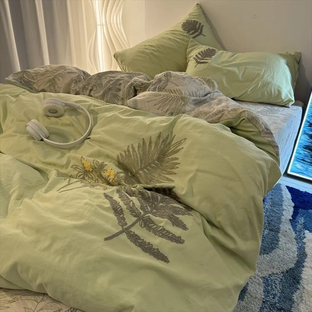 Copripiumino foresta di campagna Set trapunta ricamata foglia verde Set quattro pezzi Set letto fresco piccolo stile liquidazione