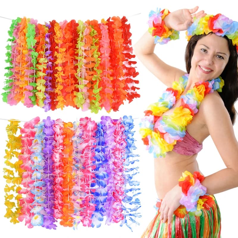 Hawaii Wreath Artificial Flower Necklace Hawaiian Tropic Party Decorate Beach Wedding Birthday Party Decor Supplies Photo Props