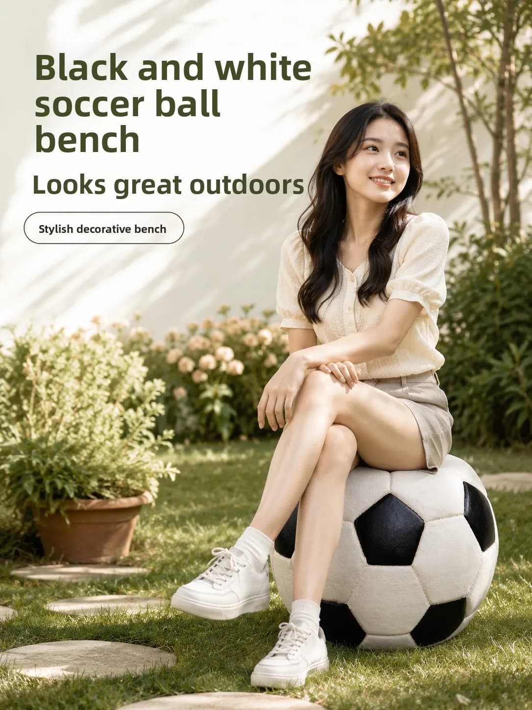 Outdoor Garden Football Shaped Decorative Cushion Cartoon Retro Home Use Stool Landscape Decoration Balcony Yard Ornament