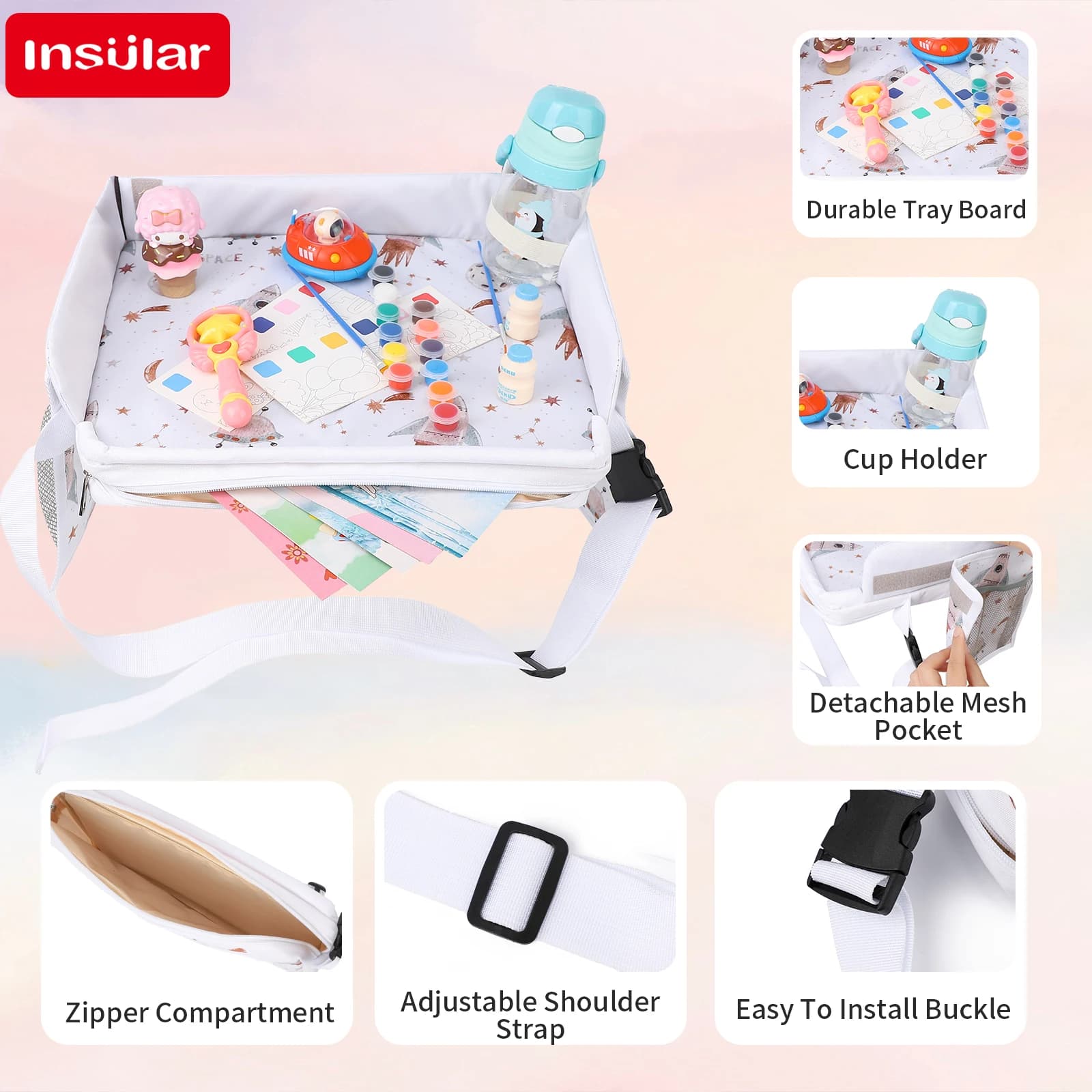 New Car Fixed Seat Tray Writing Board Kids Travel Tray Toy Storage Bag Tablet Computer Fixed Bag Child Drawing Board Portable