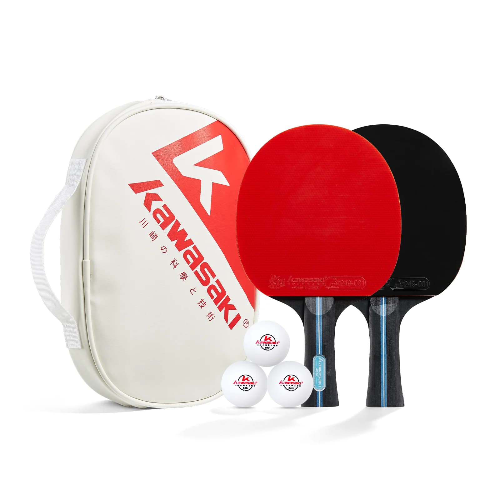 Set di attrezzature per ping pong Kawasaki 2 racchette da ping pong + 1 borsa + 3 palline per principianti KSD-B5303