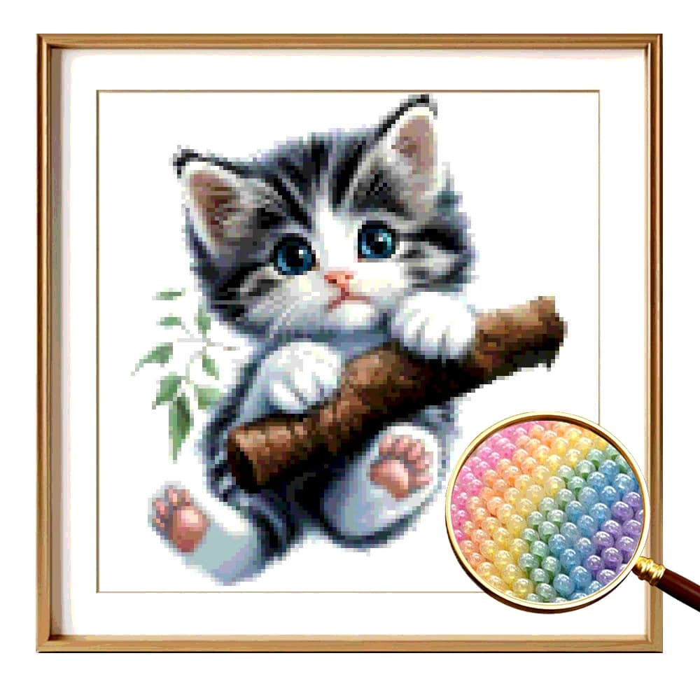 Kit di ricamo perline parziali fai-da-te Gattino dagli occhi azzurri adatto per principianti Kit di conteggio, Forniture per punto croce Modello artigianale