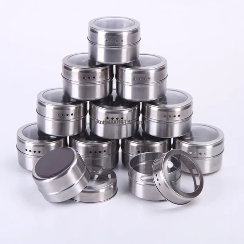 Set di Barattoli Magnetici per Spezie con Etichette e Pennarello, Contenitori in Acciaio Inox per Condimenti e Spezie