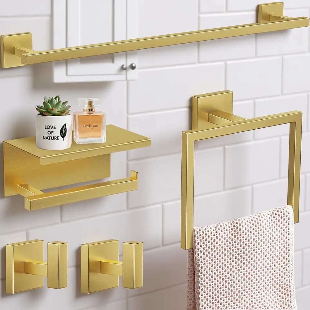 Set di accessori per il bagno da 5 pezzi, set di portasciugamani da bagno in acciaio inossidabile da 23,6 pollici, kit di accessori quadrati montati a parete