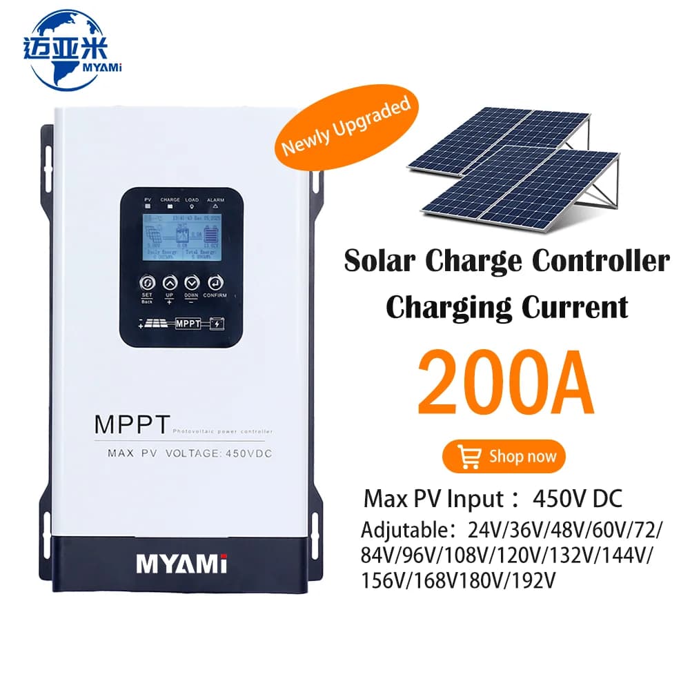 MYAMi New Arrival 450V 200A MPPT Solar Charge Controller Adjustable 24V-192V Lead-acid and Lithium Batteries for Solar System