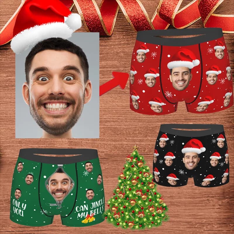 Regalo di natale personalizzato viso Boxer uomo regalo personalizzato foto intimo Design compleanno Boxer slip per fidanzato marito