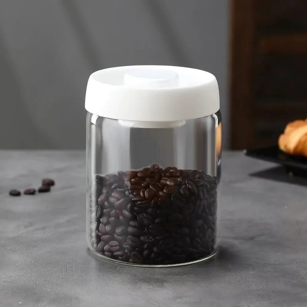 Moisture Proof Vacuum Sealed Jar Manual High Borosilicate Glass Coffee Bean Storage Jar Press Type Keep Fresh Airtight Container