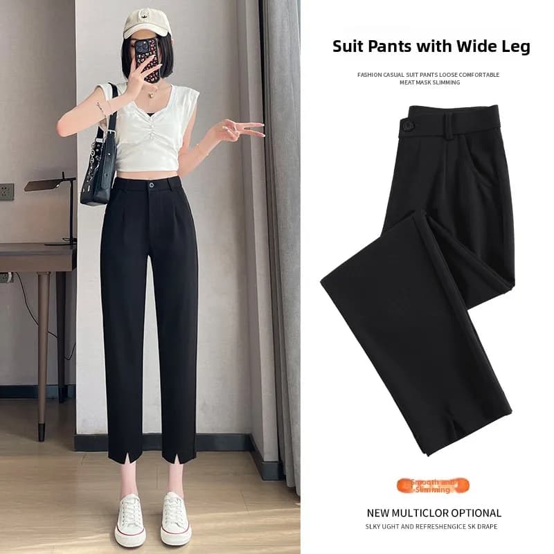 Pantaloni da Donna Slim Fit a Vita Alta, Leggings Sottili Primaverili ed Estivi, Stile Casual in Nylon e Cotone per Donne di Bassa Statura