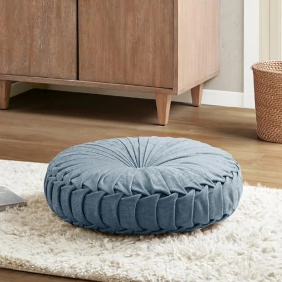 Loretta Floor Pillow Large Cushions Sitting for Adults Floor Pillow for Meditation or Yoga Lustrous Chenille Button Tufted Plea