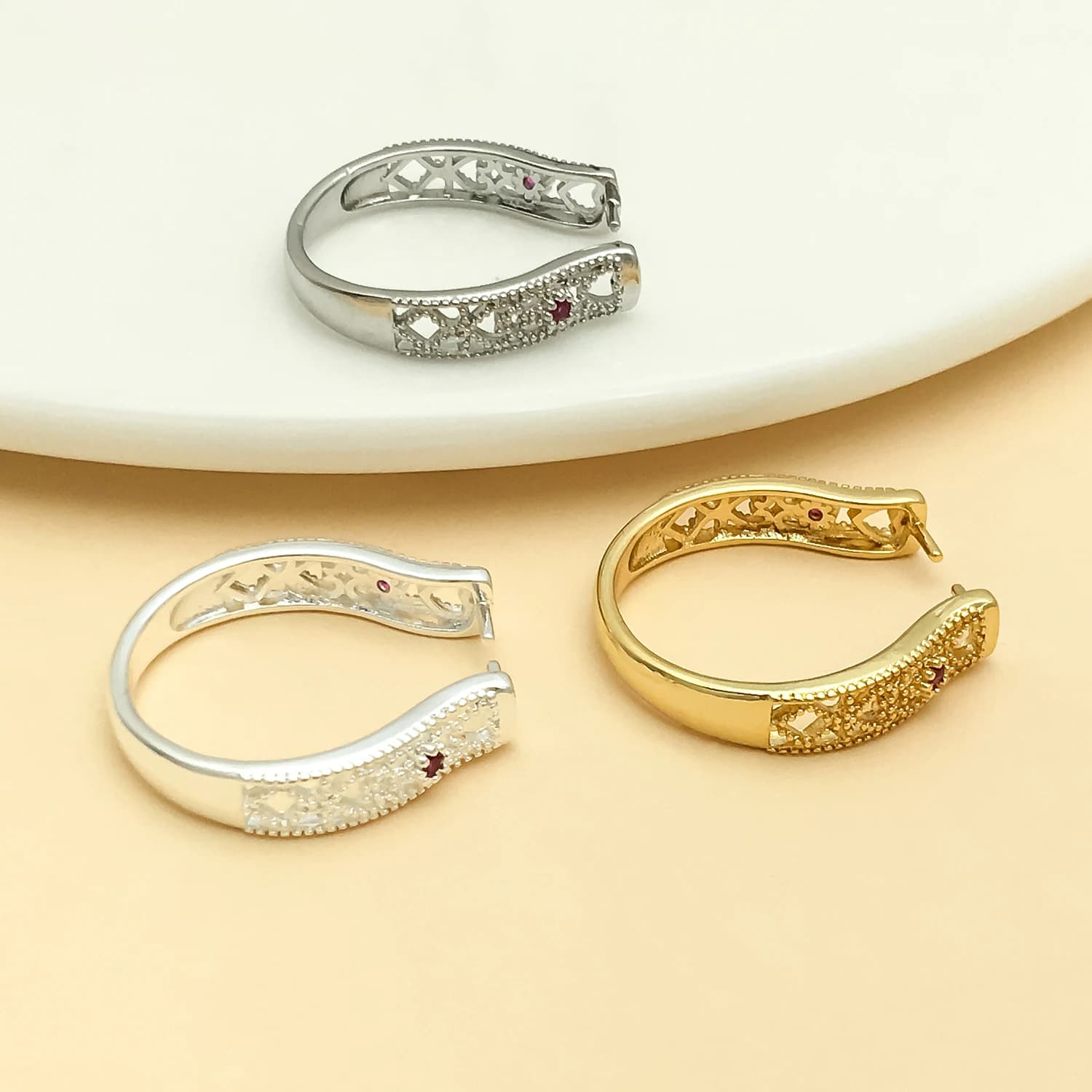 5 Pieces Rings in Copper Plated 18k Gold with Zirconium Red Silver Thickness for Creation of Jewels Fai-da-Te Earrings Pendants for Bracelets and Necklaces