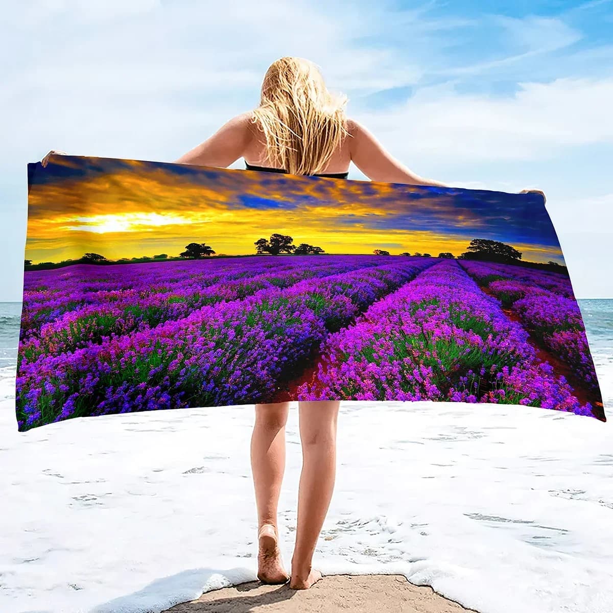 Asciugamano da spiaggia color lavanda Asciugamano da bagno con fiori viola Asciugamano da bagno sportivo per bambini adulti Doccia in microfibra Copertura per nuoto ad asciugatura rapida