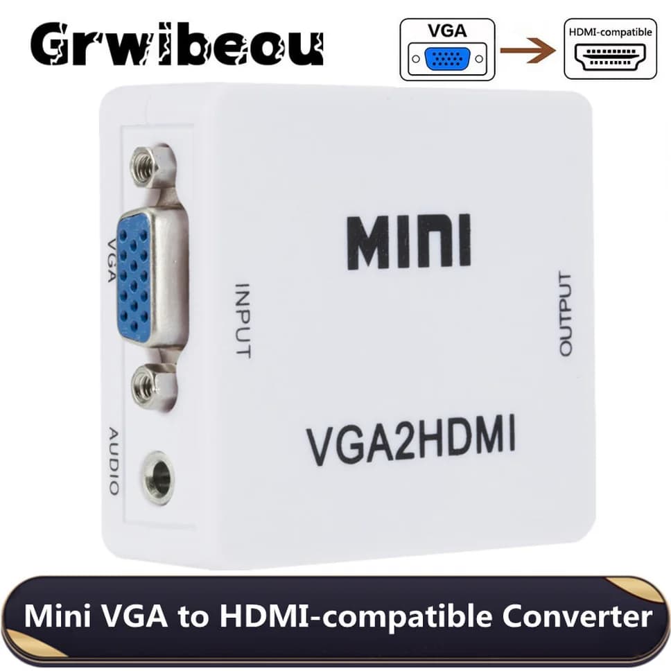 Grwibeou VGA a HDMI-compatibile Converter Box 1080P Mini VGA adattatore Audio Video per PC Laptop HDTV Projector VGA2HDMI Adapter