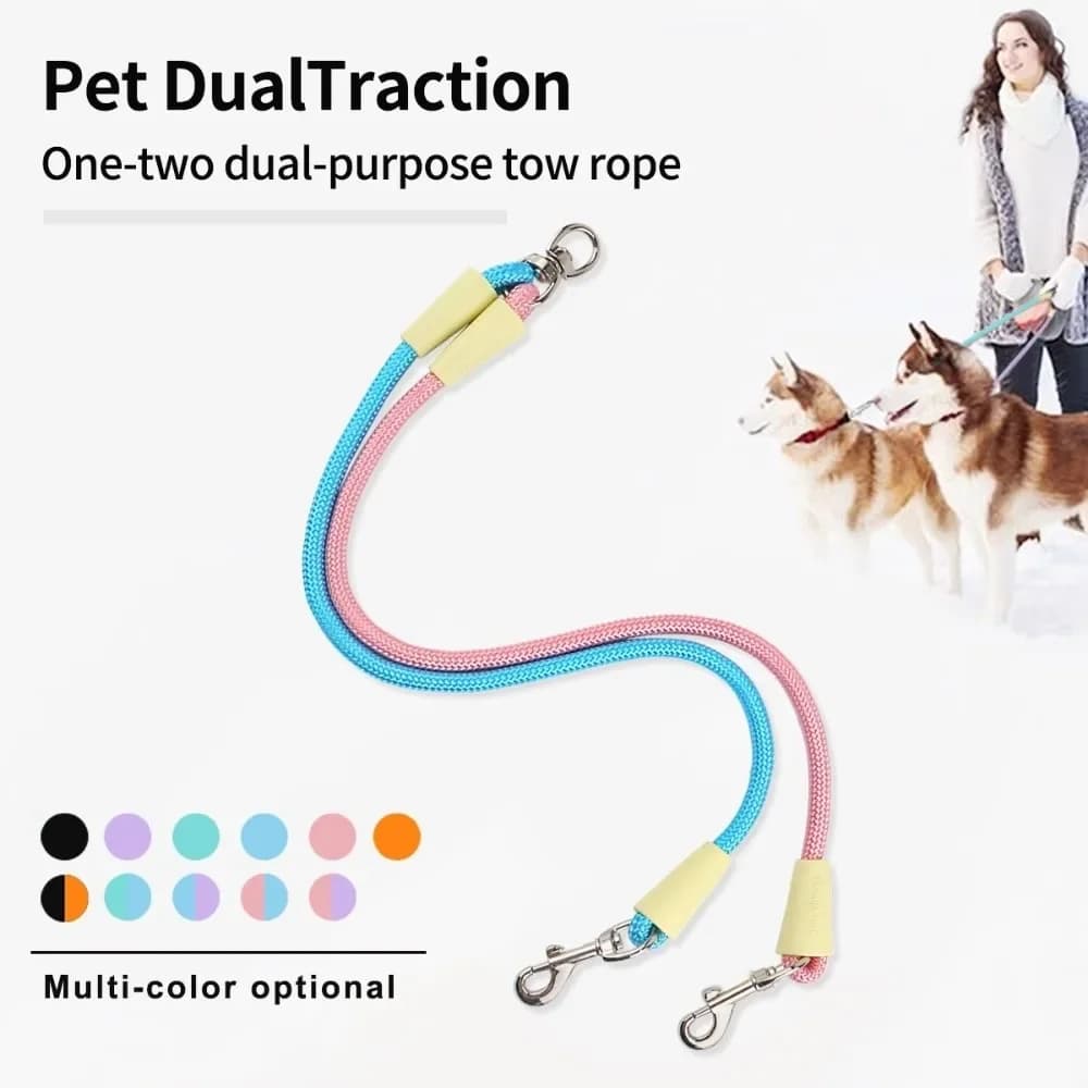 360° Rotatable Dual-Head Dog Leash Durable Nylon V-Shape Anti-Tangle Belt for Walking Two Dogs