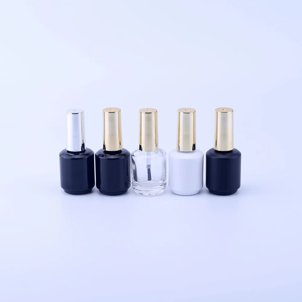 10pcs 15ml empty black enamel bottle and small brush container for Nail Art glass nail oil bottles Garrafa
