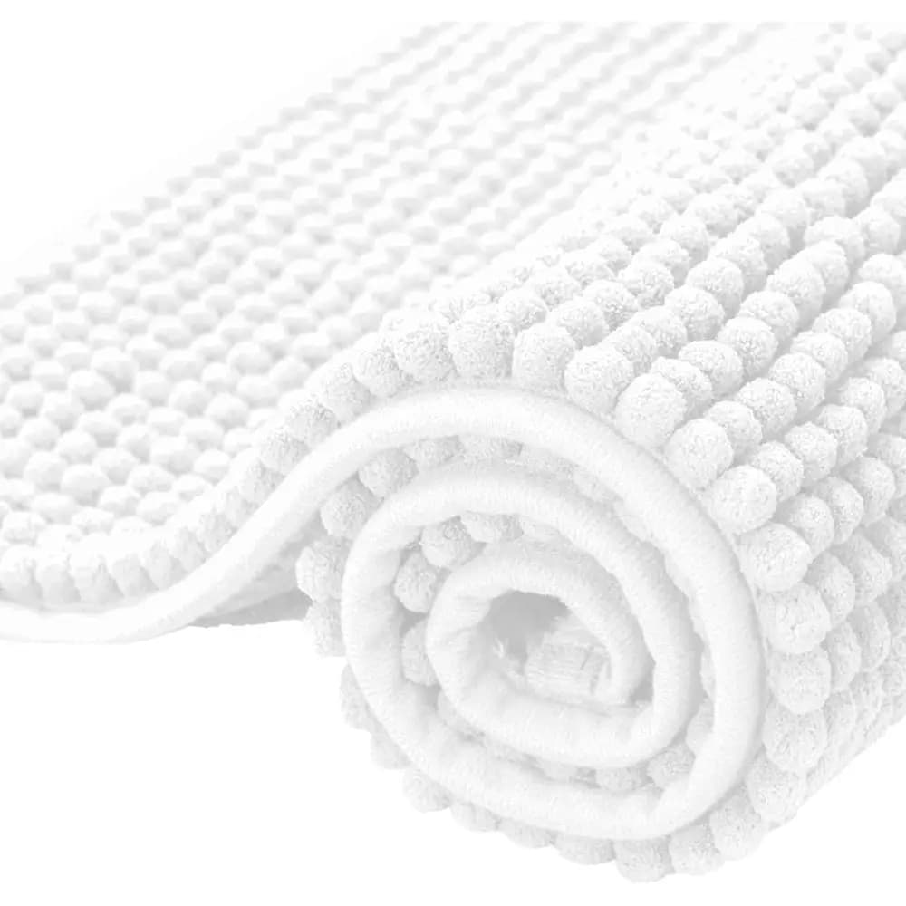 Tappetino da Bagno in Morbido Ciniglia - Assorbente, Asciugatura Rapida, Lavabile, Bianco (18 x 24)