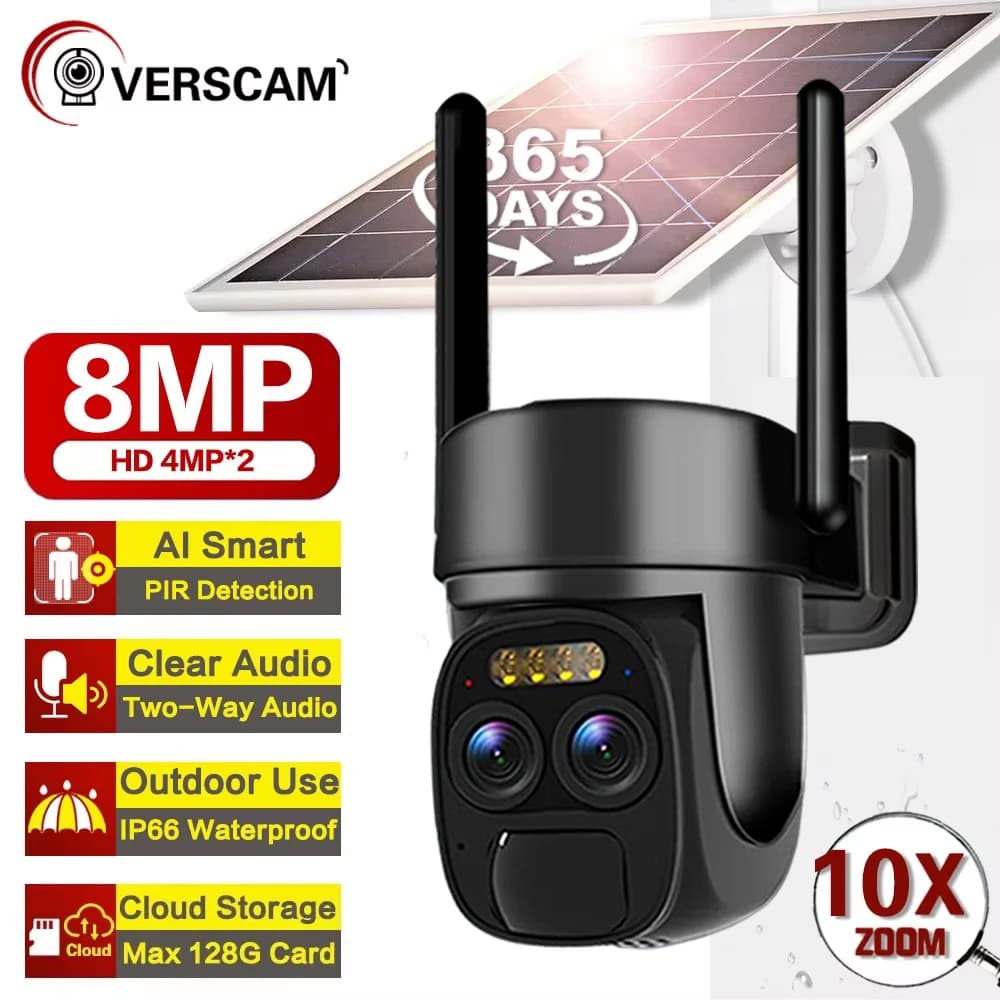 8MP Outdoor 4K 10X Zoom ottico 2Audio Wifi Pannello IP Telecamera solare con batteria ricaricabile PTZ Video sorveglianza di sicurezza domestica