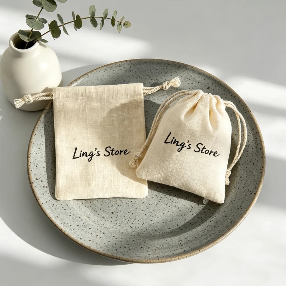 100Pcs/lot Natural Cotton Muslin Jewelry Drawstring Canvas Bag 100% Organic-made Wedding Personalized Packaging Earring Pouch