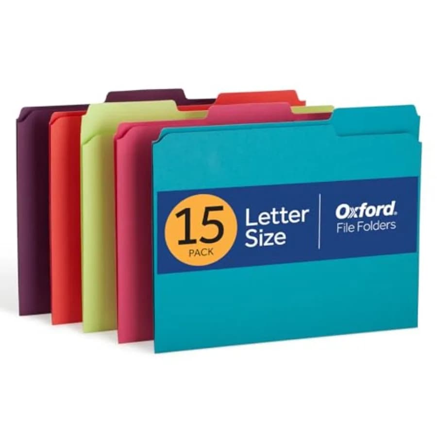 Colored File Folders, 15 Pack, 3 Tabs, 5, Letter Size 8.5" x 11",Color-Coding for School, Office and Home Document Organization