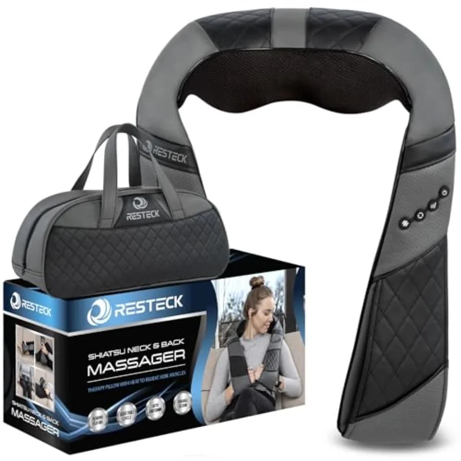 Massaggiatori RESTECK per Collo e Schiena con Calore - Cuscino Massaggiante Elettrico 3D per Tessuti Profondi, Shiatsu per Spalle, Piedi e Corpo