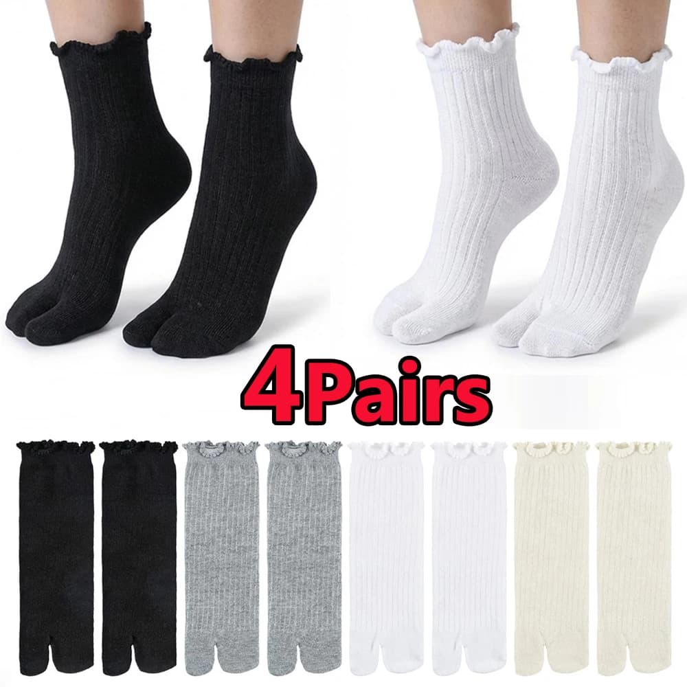 Japanese Ruffled Edge Cotton Split Toe Socks Women Solid Two-Toed Socks Harajuku High Elastic Unisex Simple Tabi Socks