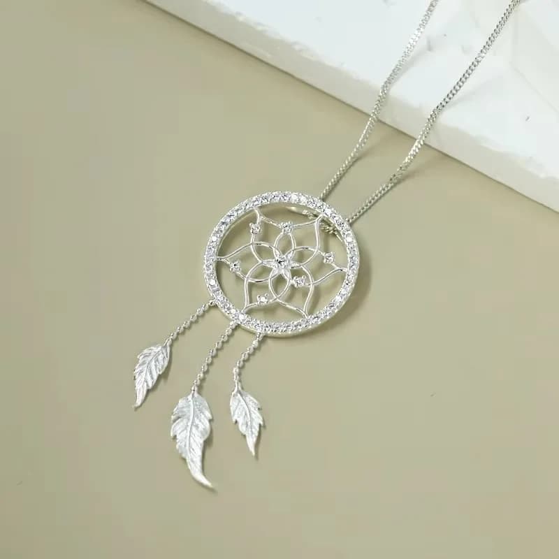 925 Sterling Silver Cubic Zircon Dream Catcher Pendant Necklace For Women Jewelry Party Gift