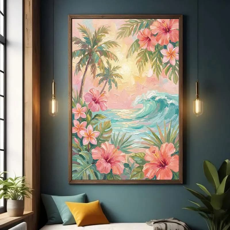 DIY Oil Painting By Numbers Kit Tropical Island Flower Seascape Paint By Numbers Diy Numbers Painting Art on Canvas By Numbers