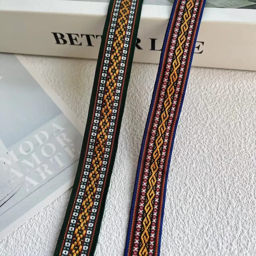 10 yarde/lotto stile etnico fettuccia tessuto Jacquard nastro geometrico quadrilatero per accessori di abbigliamento LS-2269 larghezza 1.7-2 CM