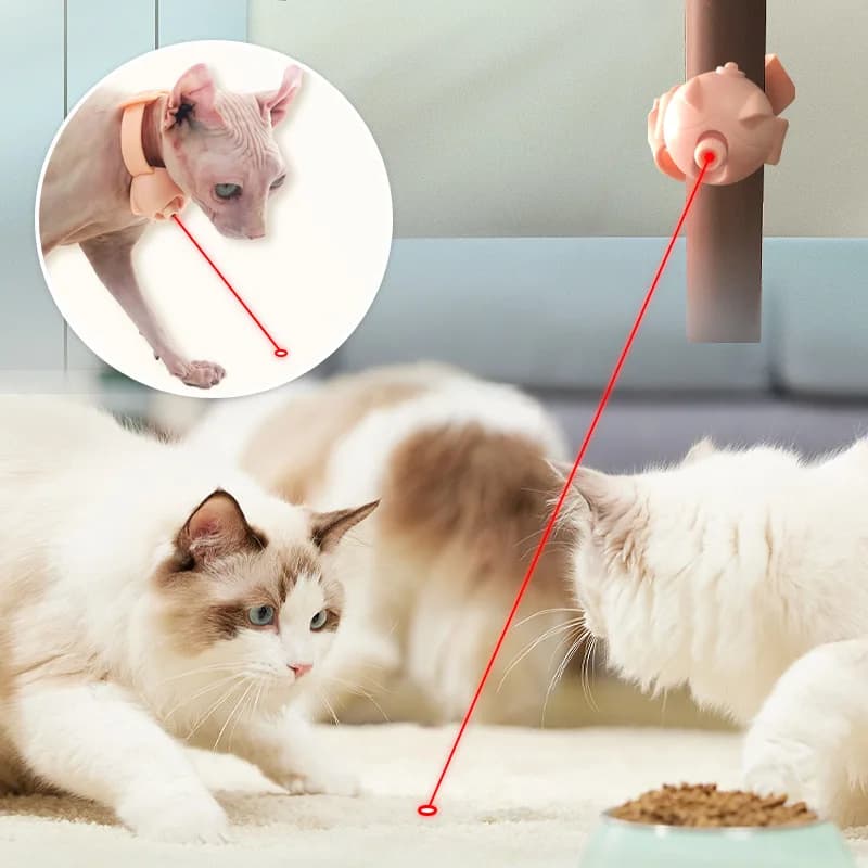 Collare laser interattivo per gatti, ricaricabile a infrarossi, con bastoncino per provocare il gatto, ricarica USB, collare in silicone, giocattolo automatico per animali domestici