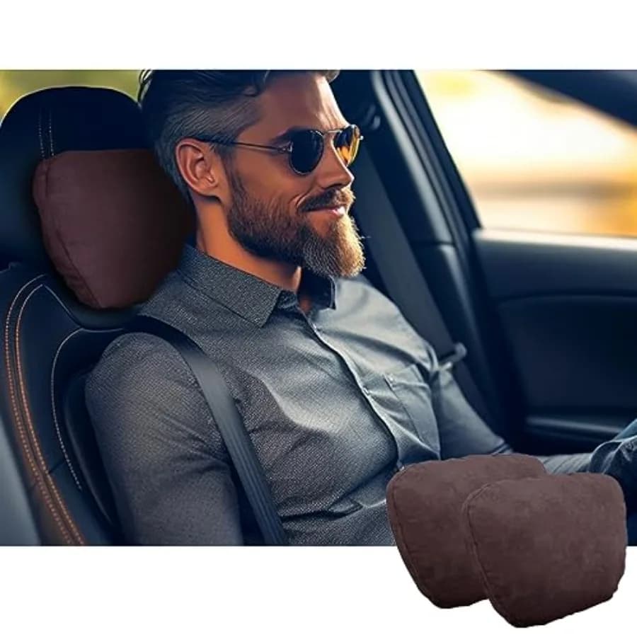 2pcs for headrests, Support Drive Seats Head Cushion Pillows, Superfiber Suede, Plant-Based Polyester, Thickness and Height Adj