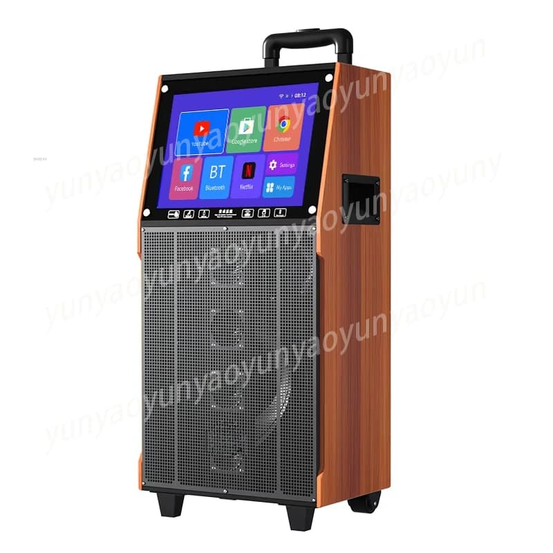 K6 Macchina per Karaoke Portatile Wireless con Schermo Touch, Altoparlante Multifunzionale per Interni/Esterni, Mini Cassa in Legno per Home Theatre
