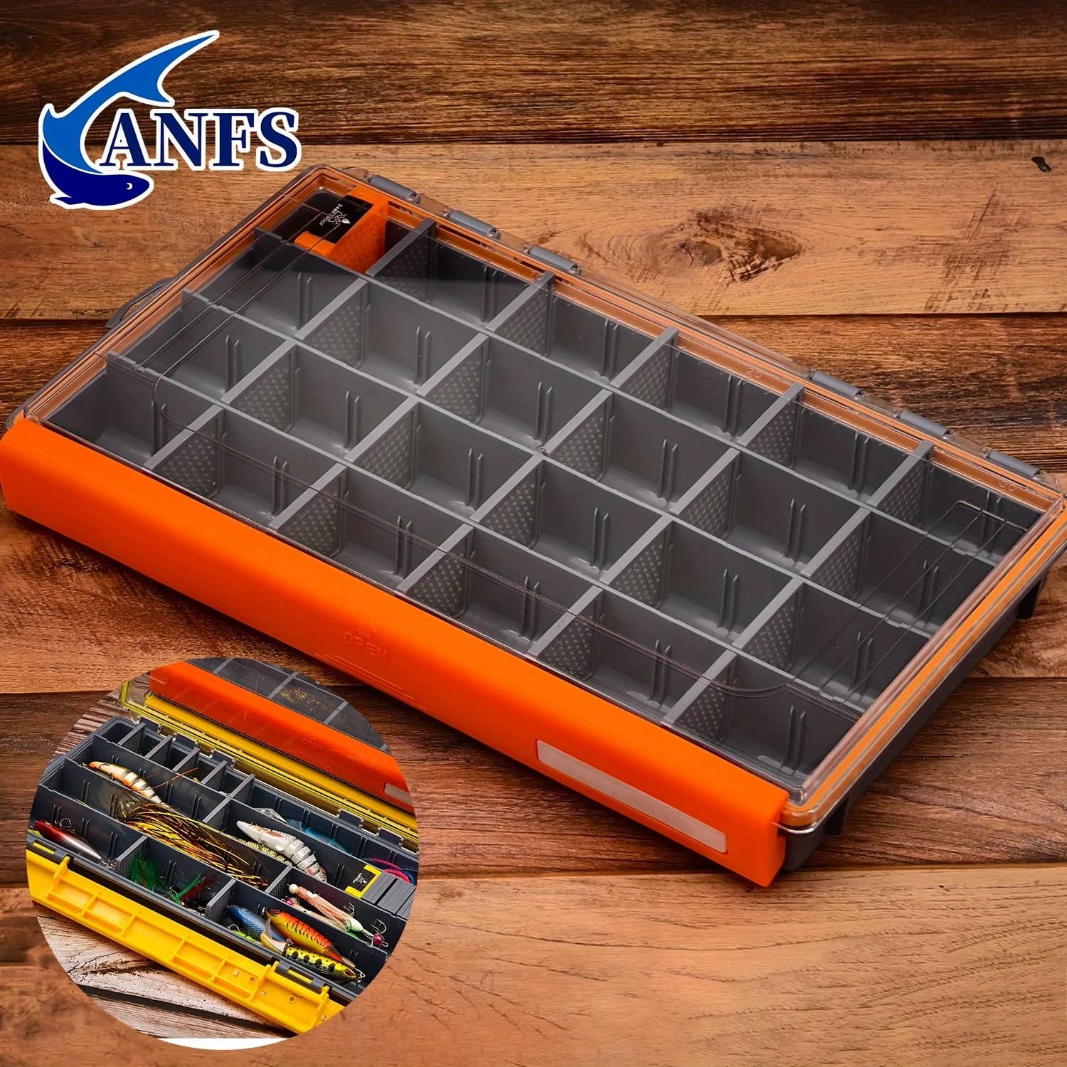 ANFS 1pc Waterproof Tackle Box, Big Tackle Trays, Fishing Tackle Box Organizer with Removable Dividers, Lure Box