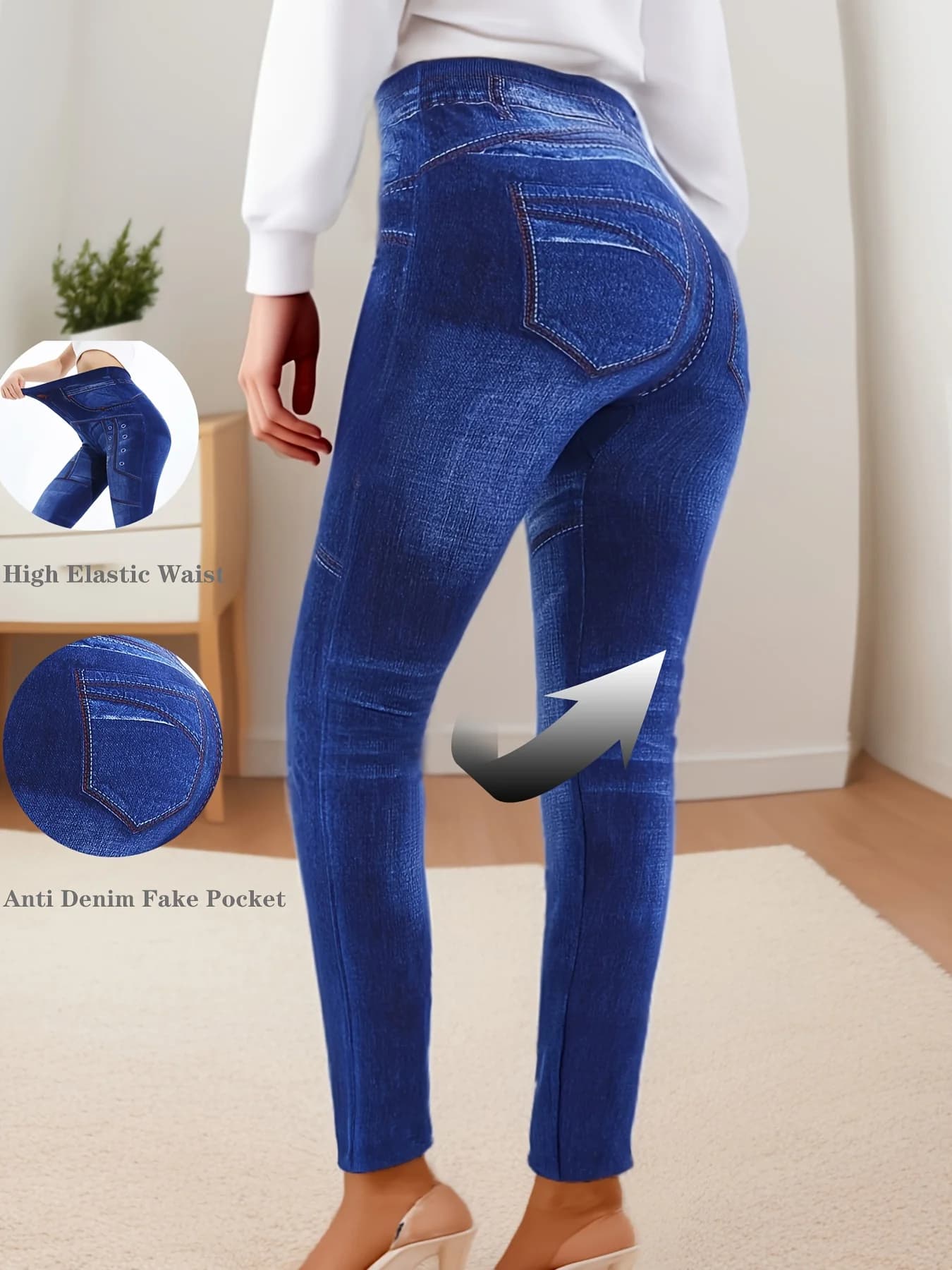 Casual And Elegant Sports Imitation Denim Leggings With Eyelets Printed And Dyed Leggings Running And Fitness Cropped Pants