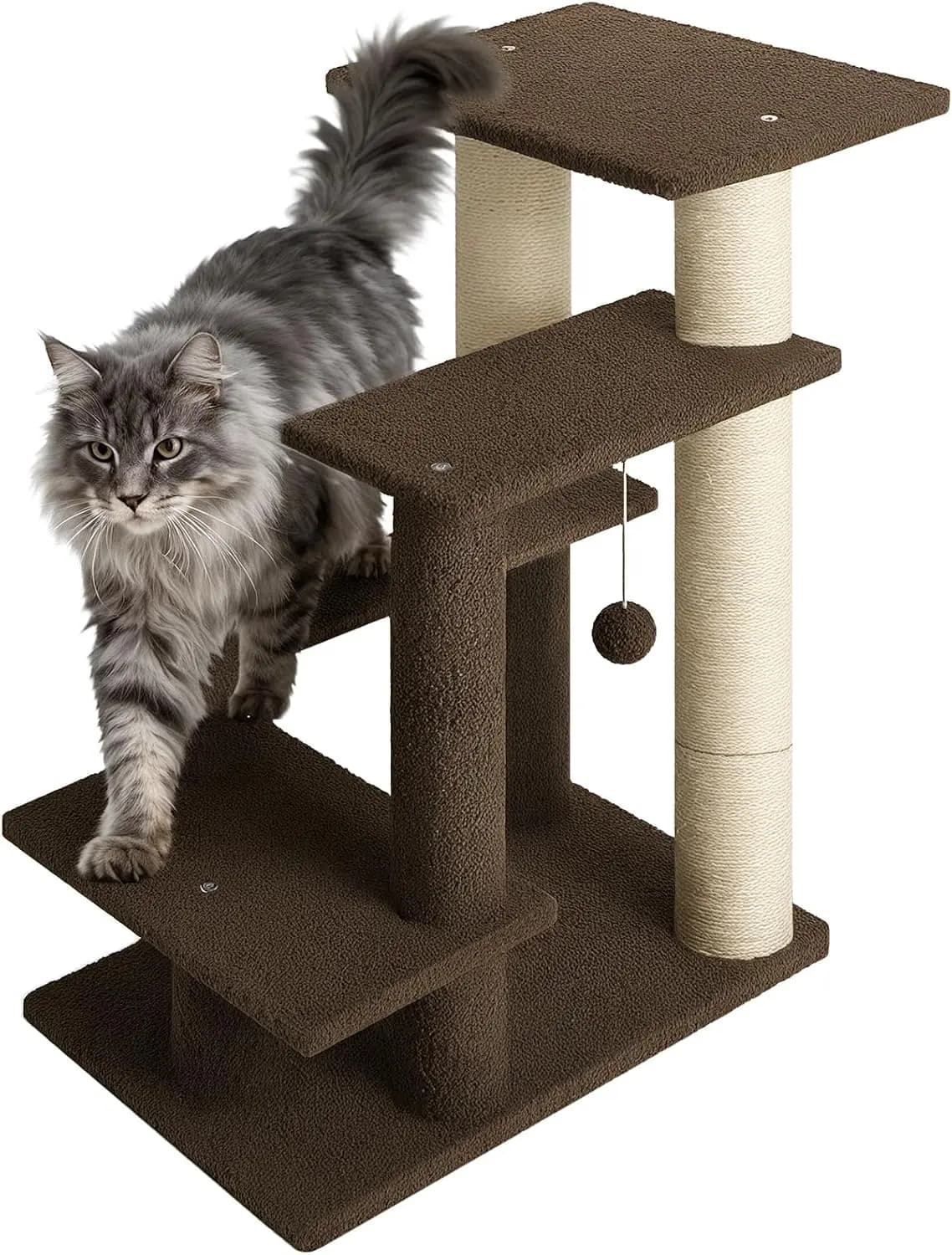 Scaletta a 4 gradini per gatti/cani, con tiragraffi in sisal, per gatti anziani con posatoio allargato