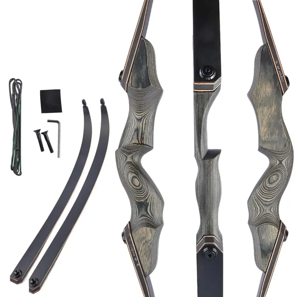 Arco Ricurvo da Tiro con l'Arco da 60 Pollici 25-55 libbre, Smontabile, con Flettenti in Legno Laminato per Destrimani, Accessori per Tiro al Bersaglio e Caccia