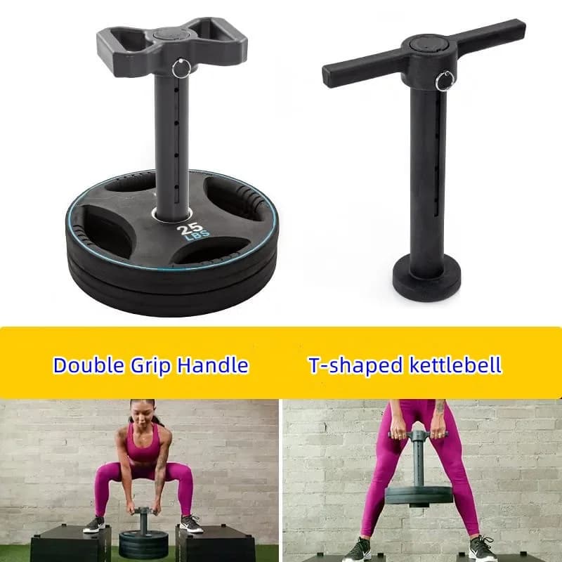 Double Handle Kettlebell T-shaped Fitness Handle Adjustable T-bar Button Trainer Deep Squat Pull Hard Training Gym at home
