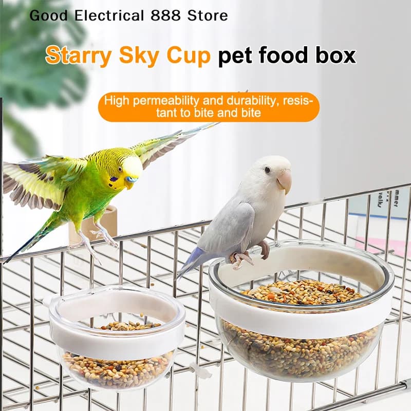 【G】Bird Feeding Bowl Detachable Transparent Plastics Bowl Food Cup For Cage Convenient Hanging Parrots Water Feeder Pet Supplies