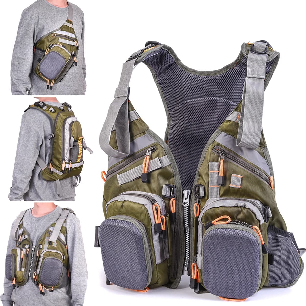 Gilet da pesca a mosca in rete, giubbotto multifunzionale con tasche multiple, ad asciugatura rapida, per attrezzatura da pesca, zaino da pesca per esterni