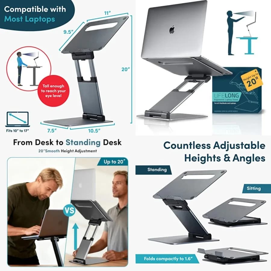 Supporto Ergonomico Regolabile per Laptop da Scrivania - Altezza Fino a 20 cm, Supporto Portatile per Computer, Compatibile con Tutti i MacBook Air 10 15