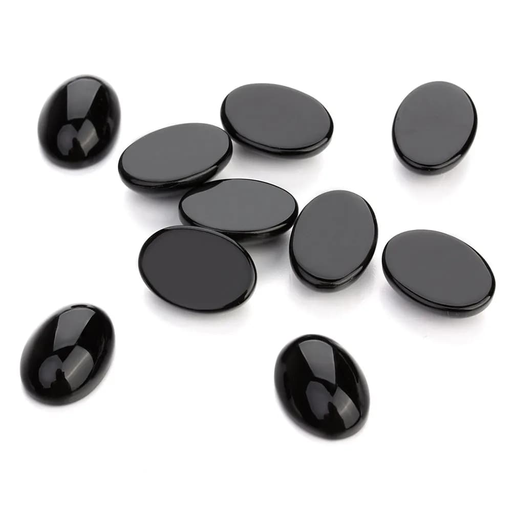 10Pcs Black Oval Shape Stone Cabochons 10x14mm Agate Gemstone Patch DIY Jewelry Making Supplies for Ring Earrings Cuff Links