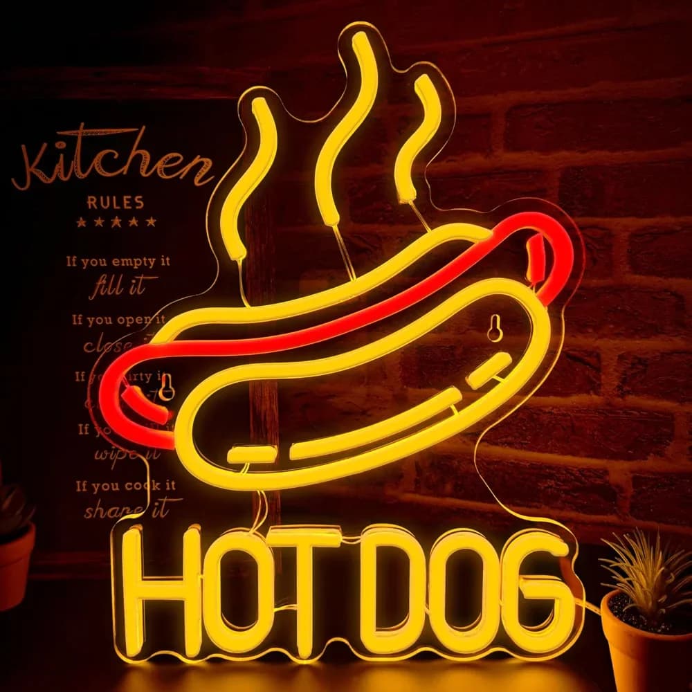 Insegna al neon per hot dog dimmerabile tramite USB con luce LED a vapore realistica per cucina, sala da pranzo, bar, decorazioni per la casa, regalo artistico da parete a tema cibo divertente