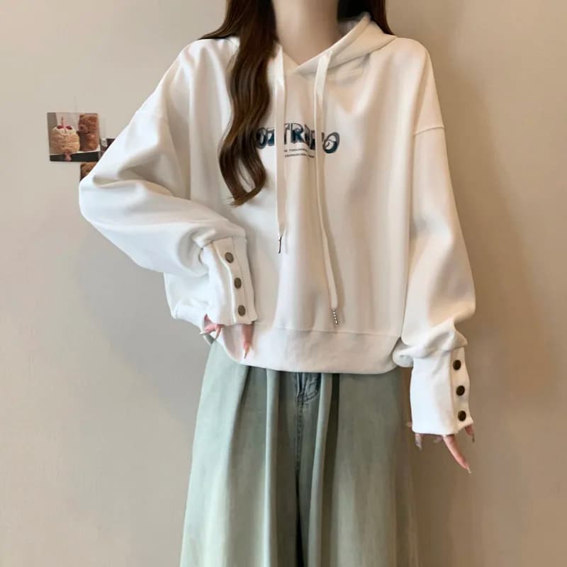 Felpa con Cappuccio da Donna, Nuovo Stile Primavera-Autunno, Giacca Corta a Maniche Lunghe, Versione Coreana Comoda e Aderente