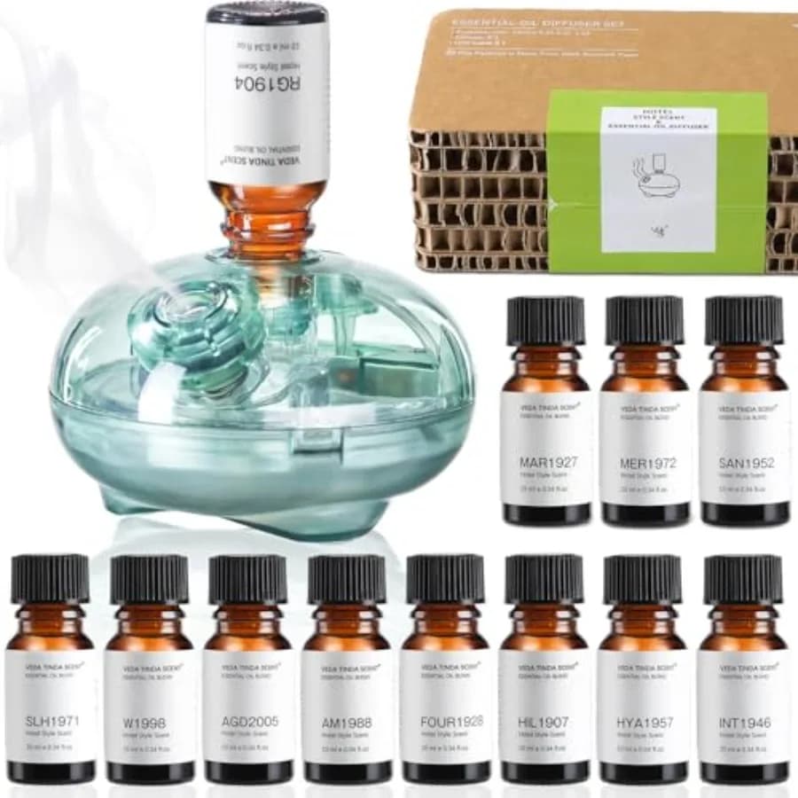 Diffusore Senz'Acqua con 12 Oli Profumati per Hotel, Diffusore Nebulizzante a Batteria per Casa, Miscela di Oli Essenziali di Lusso