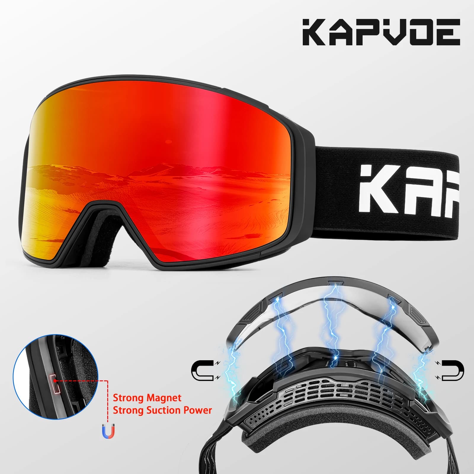 KAPVOE Occhiali da sci Antiappannamento Occhiali da sci Fotocromatici Sport invernali all'aria aperta Occhiali magnetici Snowboard Attrezzatura per motoslitta K0716