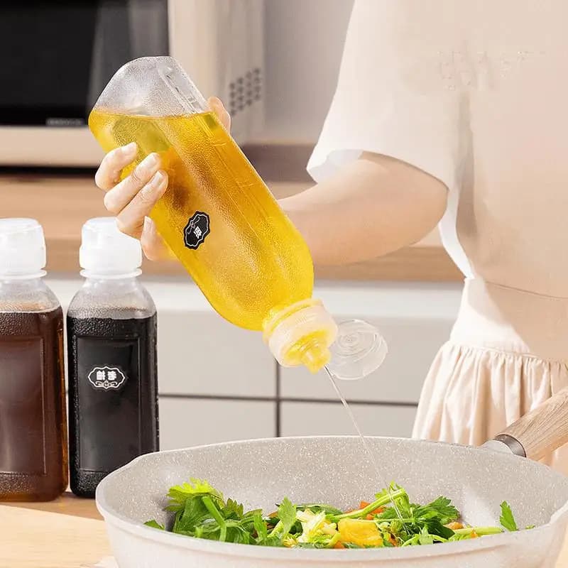 1 pezzo/set bottiglia da spremere in PET per uso alimentare - dispenser a prova di perdite da 300/500/1000 ml | Contenitore da cucina per condimenti di olio d'oliva per salsa per insalata