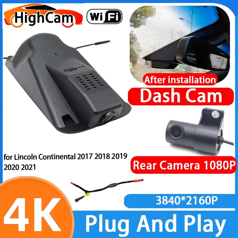 HighCam for Lincoln Continental 2017 2018 2019 2020 2021 4K Wifi 2160P OEM Car DVR Video Recorder Dash Cam Front Rear Camera
