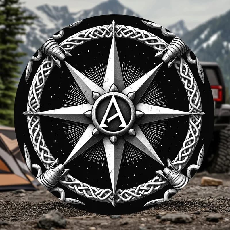 Celtic Wolf Compass Spare Tire Cover Mysterious Viking Star Protective Dust Proof SUV Accessory