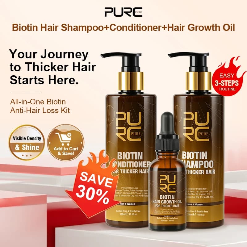 PURC Biotina Olio per la crescita dei capelli Shampoo Balsamo Set Trattamento lisciante alla cheratina per la perdita dei capelli per uomini Donne Prodotti per la cura dei capelli