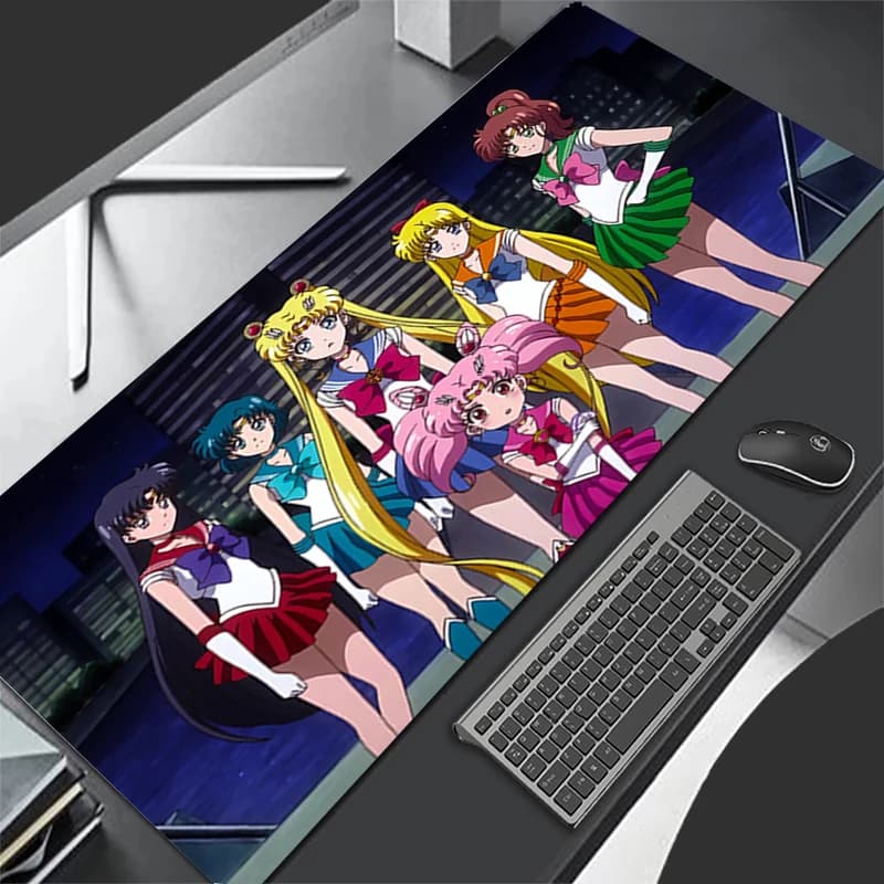 Tappetino per mouse grande per e-sport, modello Sailor Moon, in gomma flessibile liscia, per gamer, PC, tastiera, tappetino kawaii