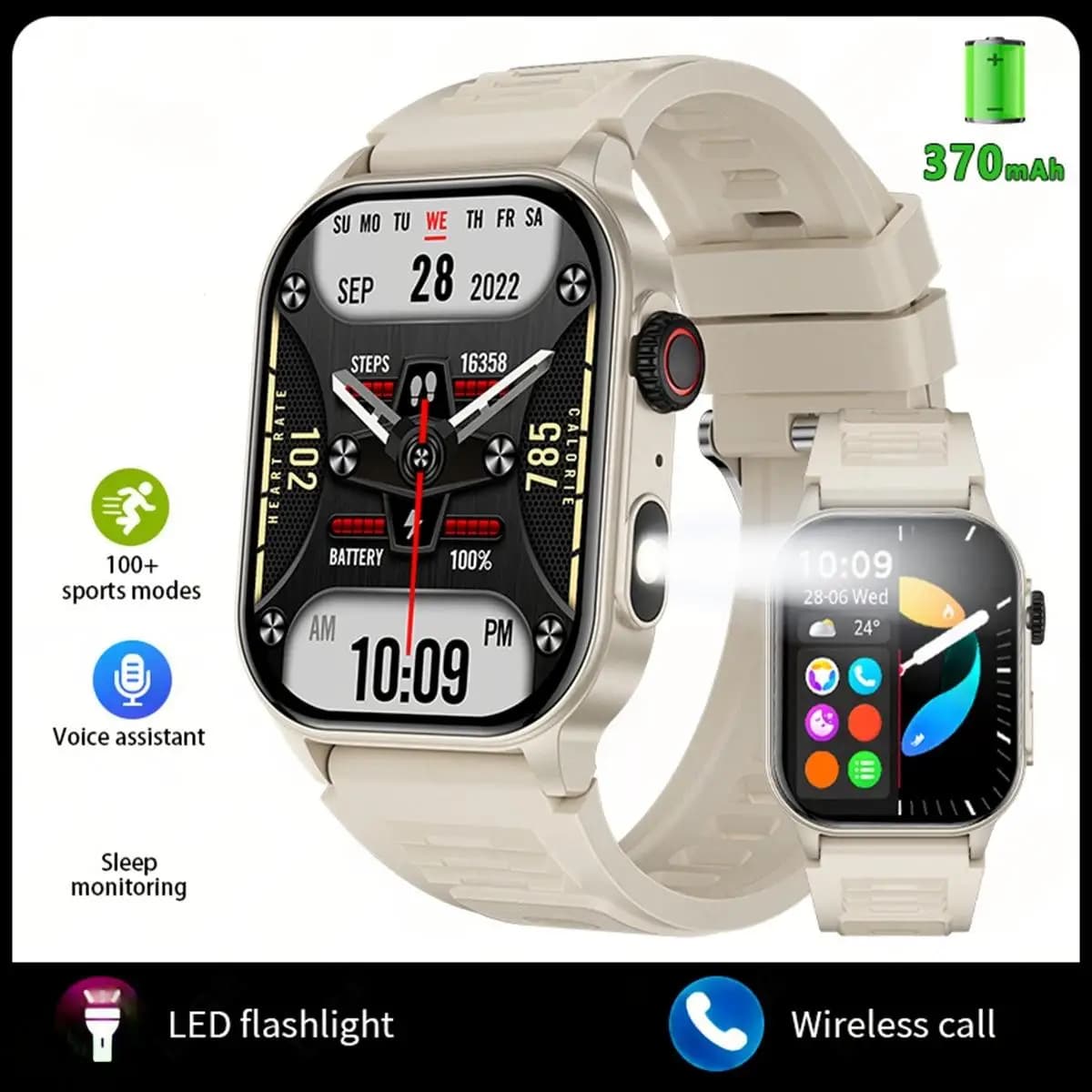 KM02 Sport Smart Watch with Light Flashlight BT Voice Assistant AI IP68 Waterproof Healty Mointor Stopwatch